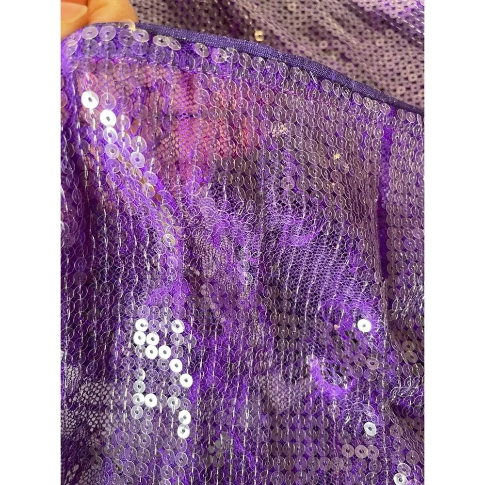 RETROFETE Lucia Sequin Strapless Bodycon Lace Sheer Purple Maxi Dress Size XXS - Picture 9 of 12